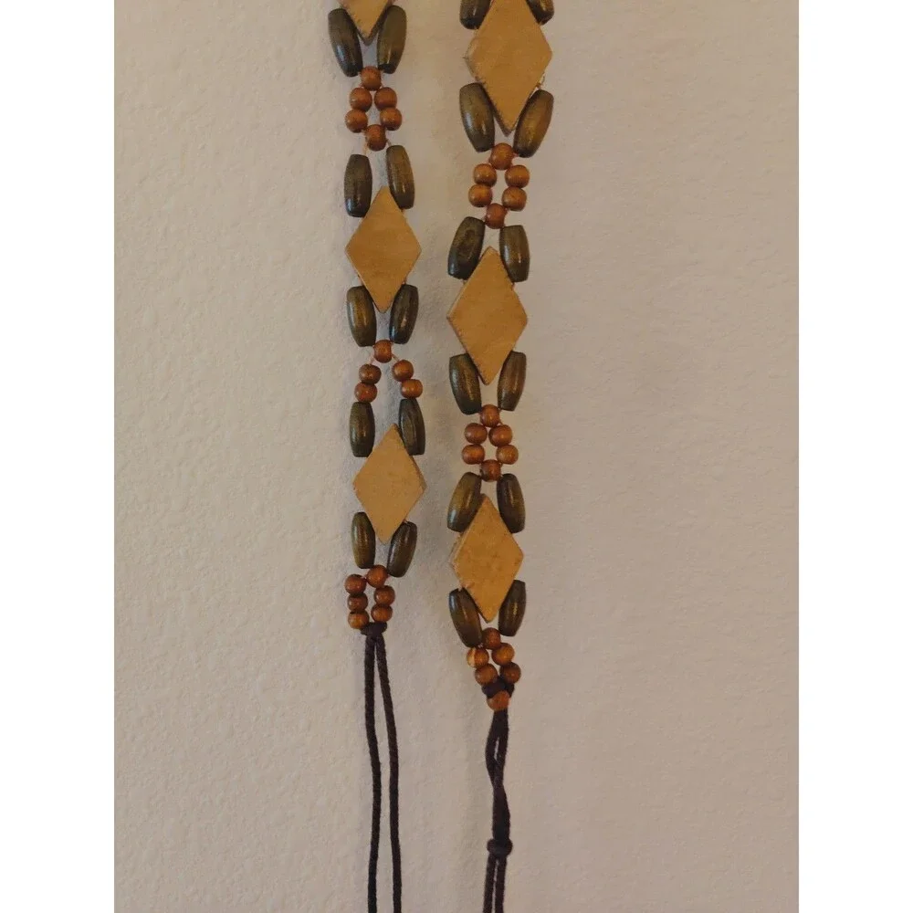 Brown And Yellow Bead Belt Artisan Stretch String Tie 32